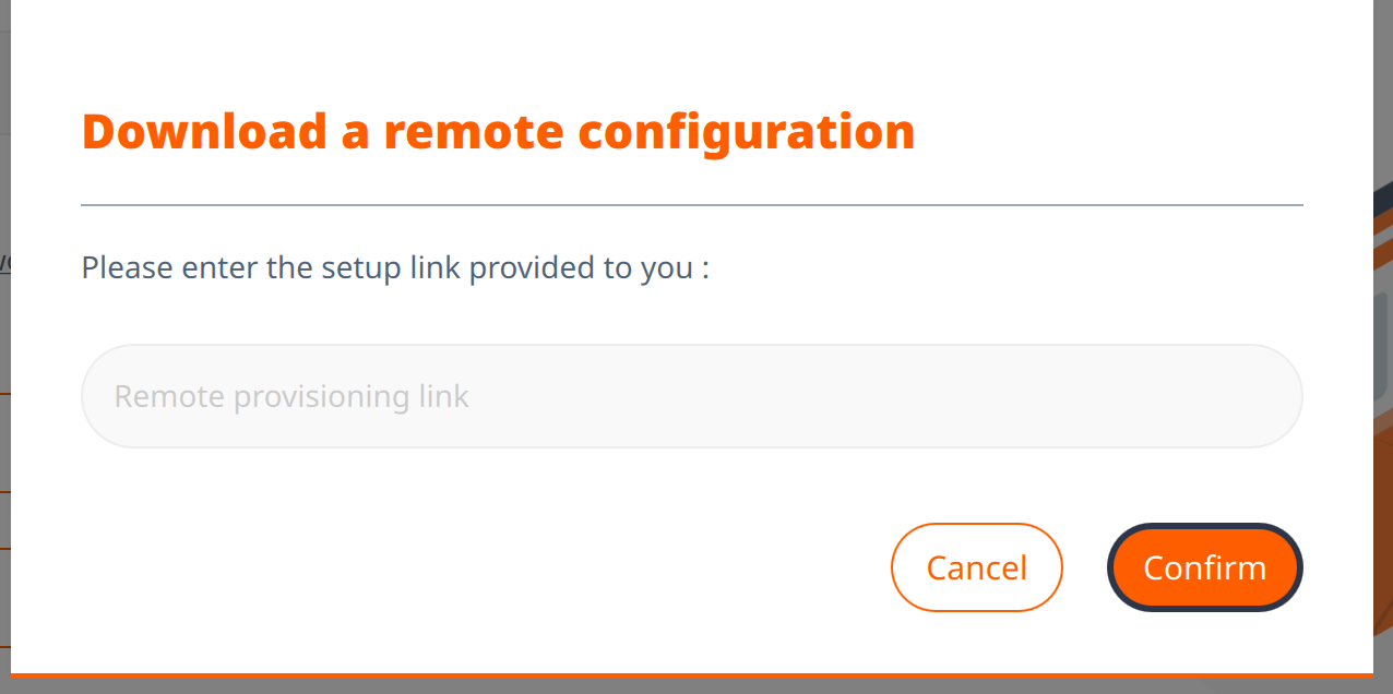 Linphone — поле Remote provisioning link і кнопка Confirm